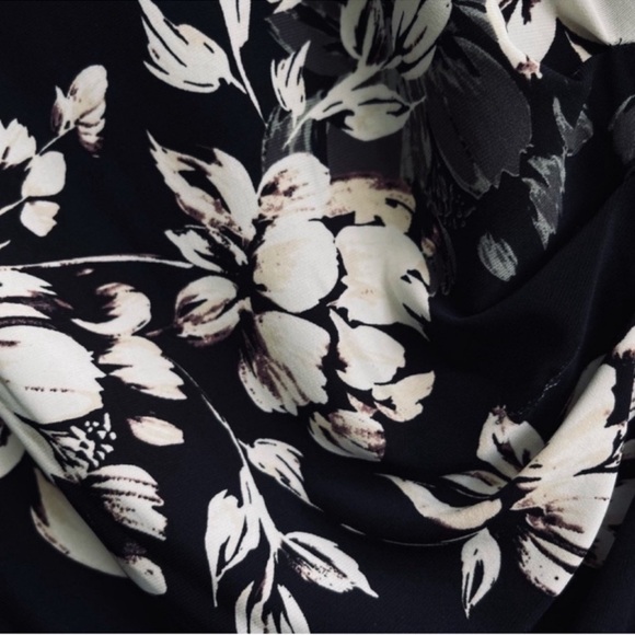 Anne Klein Bell Sleeve Floral Dress Ruched Jersey Sheath Black Gray Size 10 - Picture 6 of 11